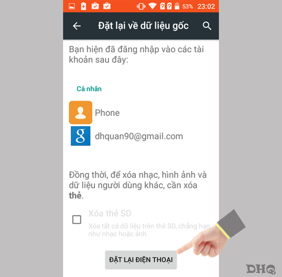 Chọn đặt lại điện thoại